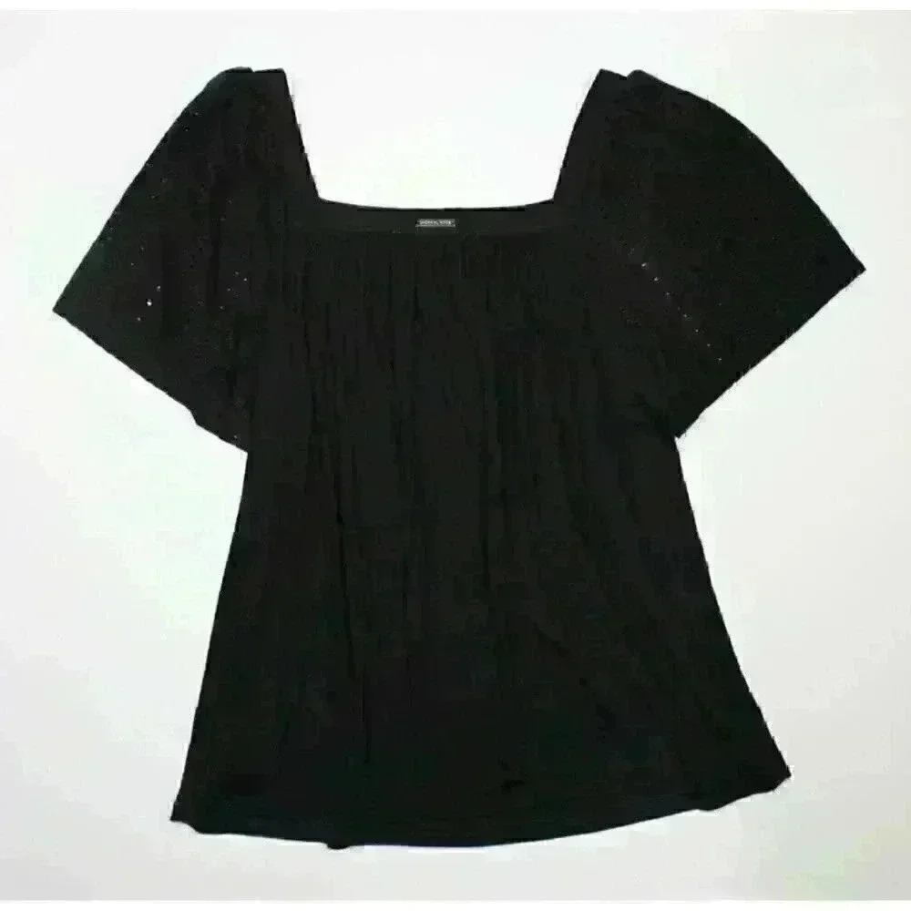 NEW! MICHAEL Michael Kors Women’s M Square Neck Eyele Short Sleeve Top NWT $98 - Picture 2 of 3